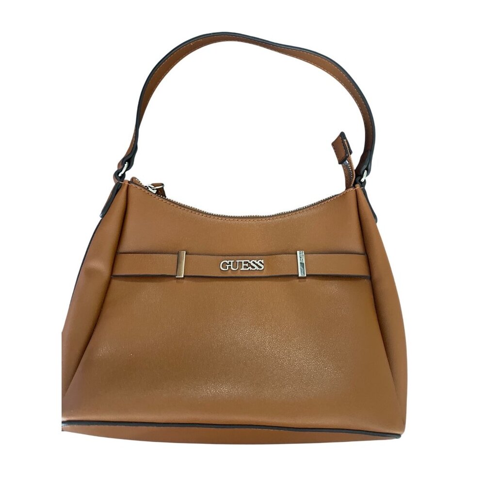 Guess‎ Brown Faux Leather Handbag With Top Zipper Closure & Single Strap apurde